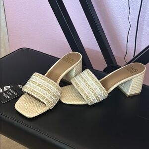 Elegant Cream Block Heel Mules